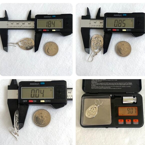 Solid Sterling Silver 925 Thailand Open Scrollwork Teardrop Dangle Drop Earrings - Picture 10 of 16